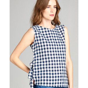 GINGHAM SLEEVELESS TOP | NAVY BLUE + WHITE